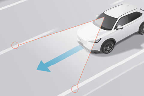 <strong>Lane Keeping Assist System</strong><br />Helps to keep the vehicle in the middle of a detected lane, preventing if from accidentally drifting out of its lane.