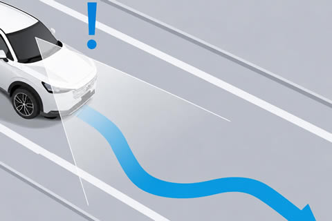 <strong>Road Departure Mitigation System with Lane Departure Warning (RDM with LDW)</strong><br>Notifies the driver of unintended lane or road departure. 